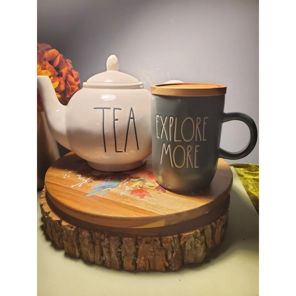 Rae Dunn TEA Ceramic White Teapot and Mug‎ with Lid Artisan Collection